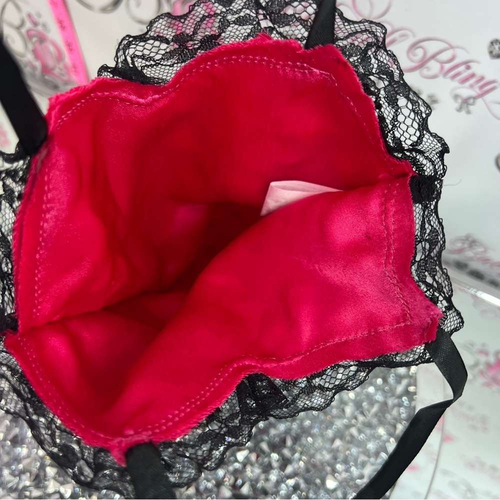 Bag mini corset y2k Women's Hot Pink and Black Lace Satin Teddy Bodysuit bag - Picture 2 of 6